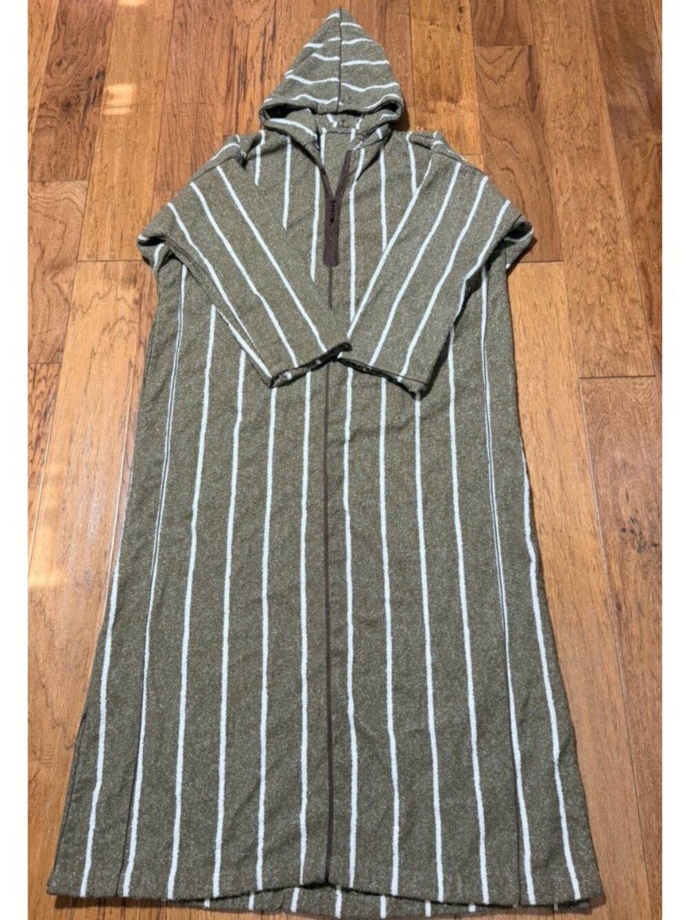 Moroccan Brown Stripes Hooded Thobe Djellaba  Thick See Measurements.